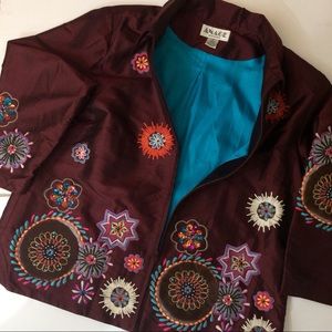 Anage Woman 💯% Silk Artsy Boho Lined Jacket 1X
